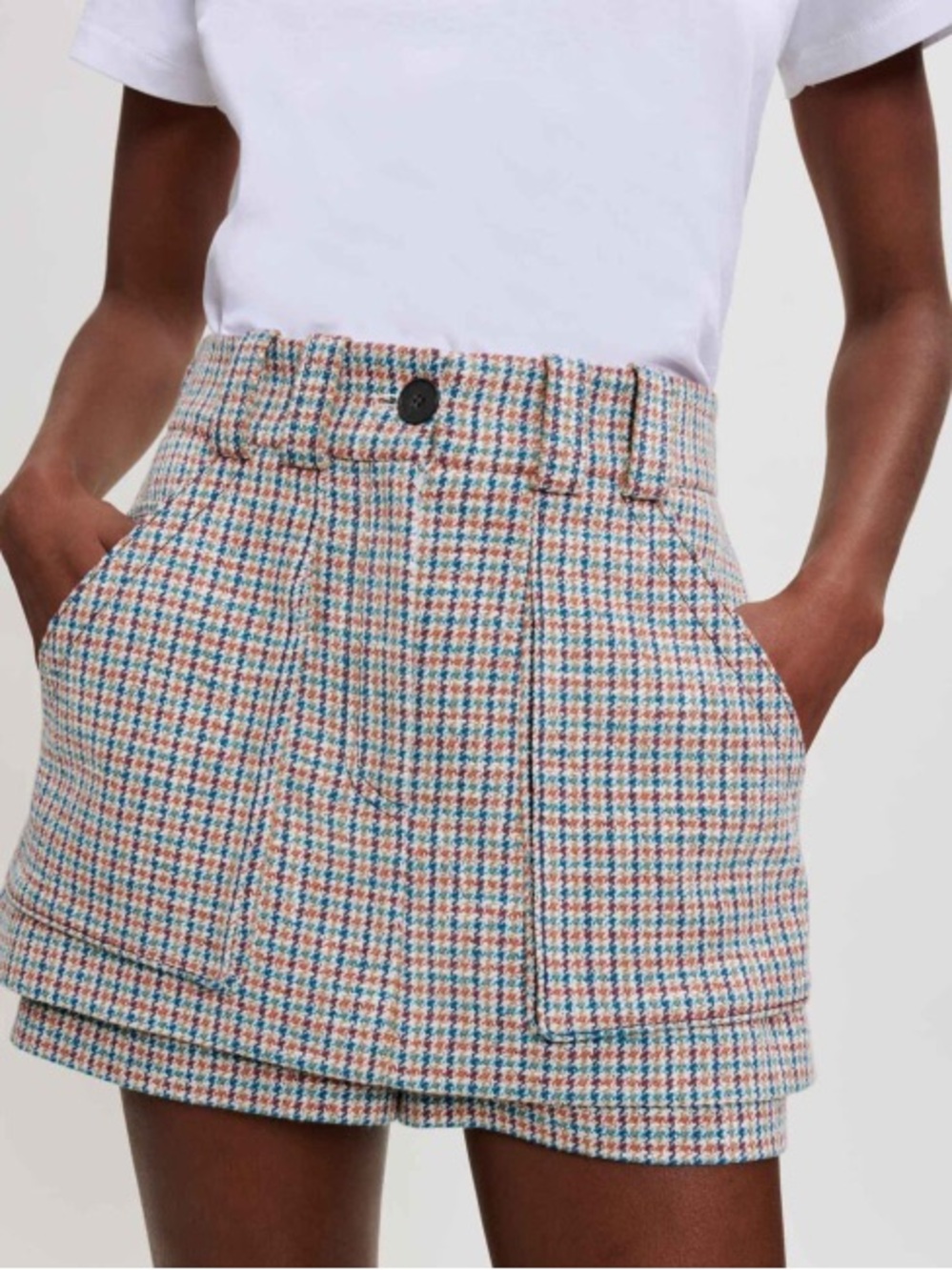 Maje Iva Layered Houndstooth Tweed Skorts Multicolor Cotton medium mini fall